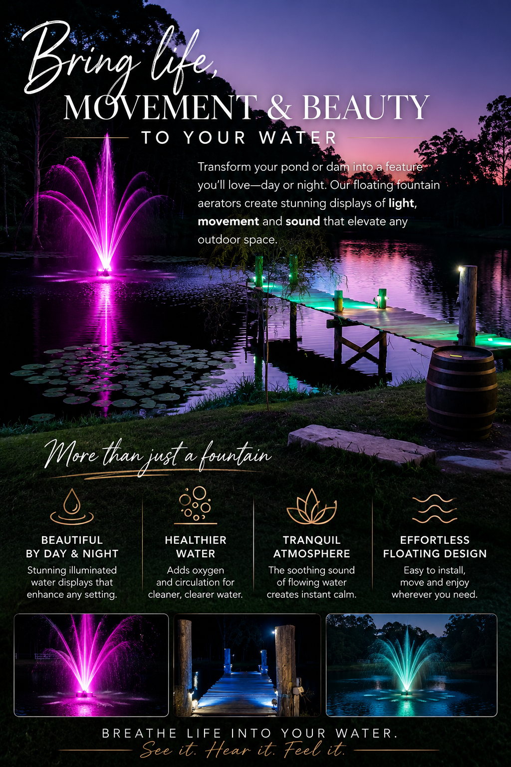 1HP Floating Fountain – Sprouting Nozzle with RGB LED Lighting